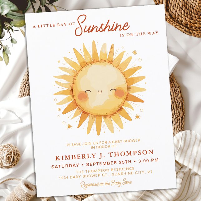 Postal De Invitación Sexo Sunshine Boho Neutral Cute Sun Baby Shower (Subido por el creador)