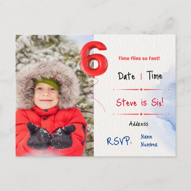 Postal De Invitación Sexto cumpleaños de niño (Anverso)