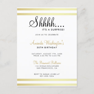 Postal De Invitación Shh... ¡Es una sorpresa! Fiesta de cumpleaños de o