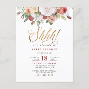 Postal De Invitación ¡Shhh! Fiesta de cumpleaños sorpresa con guión de