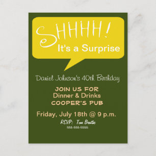 Postal De Invitación Shhh Fiesta sorpresa - Verde y Oro