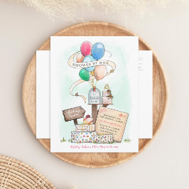 Postal De Invitación Shower By Mail Virtual Baby Shower Balloon Buzón