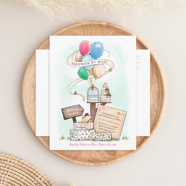 Postal De Invitación Shower By Mail Virtual Baby Shower Balloon Buzón (Subido por el creador)