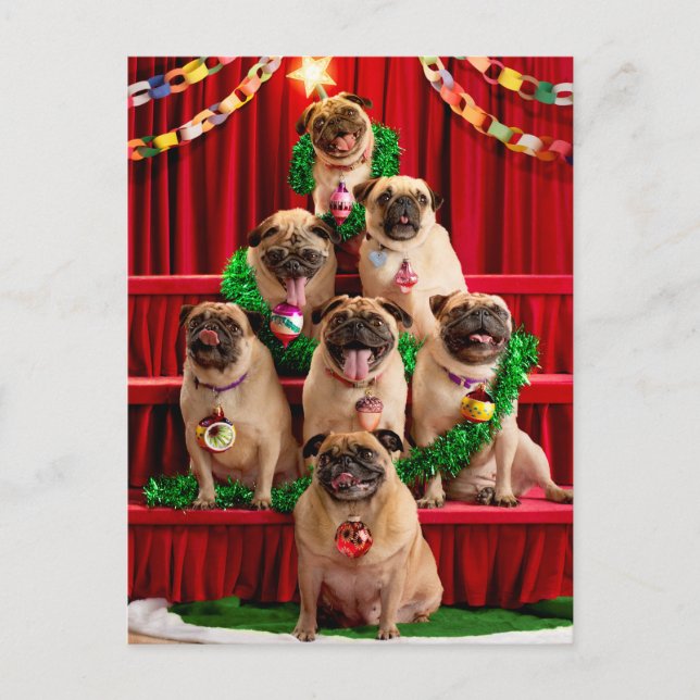 Postal De Invitación Siete Pugs en Posado (Anverso)
