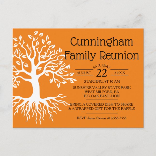 Postal De Invitación Silueta de árbol familiar de naranja familiar (Anverso)