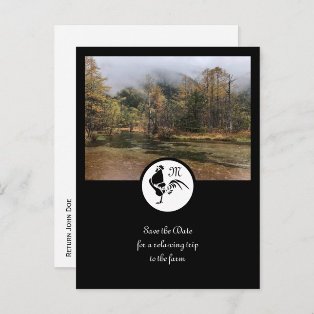 Postal De Invitación Silueta de listón negro Monograma foto (Anverso / Reverso)