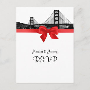 Postal De Invitación Silueta de San Fran grabada BW Rojo RSVP 1