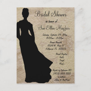 Postal De Invitación Silueta negra Novia Beige Fondo floral