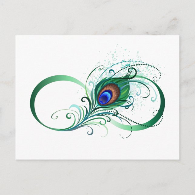 Postal De Invitación Símbolo infinito con pluma de pavo real (Anverso)