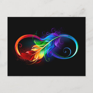 Postal De Invitación Símbolo infinito con plumas arcoiris