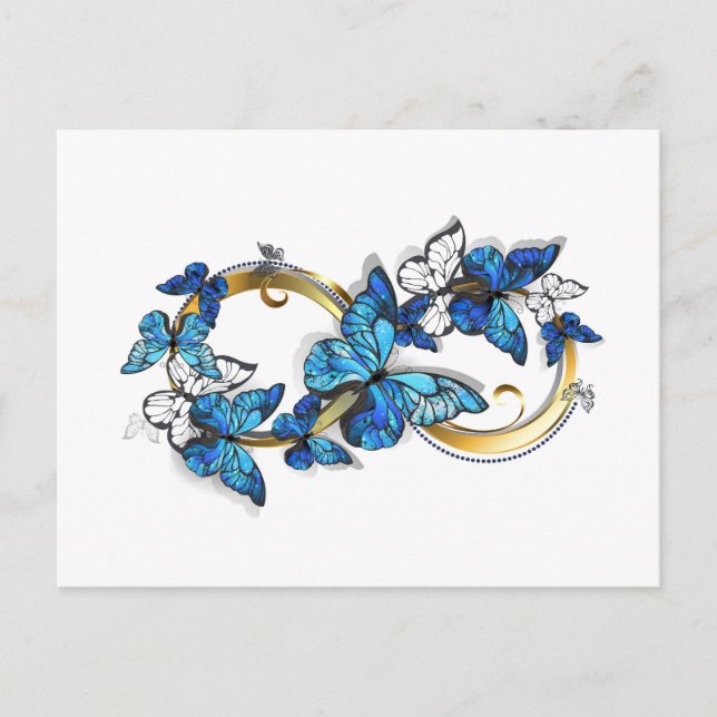 Postal De Invitación Símbolo infinito de mariposas Morpho azules (Anverso)