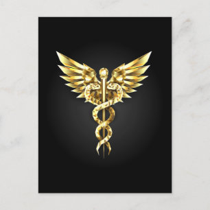 Postal De Invitación Símbolo poligonal de oro Caduceus