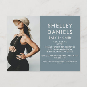 Postal De Invitación Simple Baby Shower B/W Photo Blue