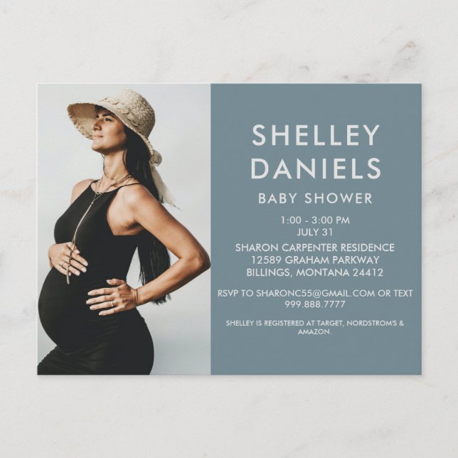 Postal De Invitación Simple Baby Shower B/W Photo Blue (Anverso)