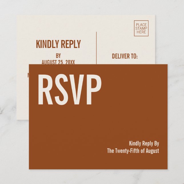 Postal De Invitación Simple Boho Terracotta Typography Wedding RSVP (Anverso / Reverso)