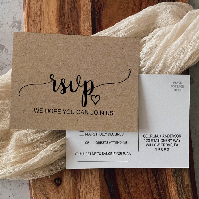 Postal De Invitación Simple Faux Kraft Calligraphy Song Request RSVP (Subido por el creador)