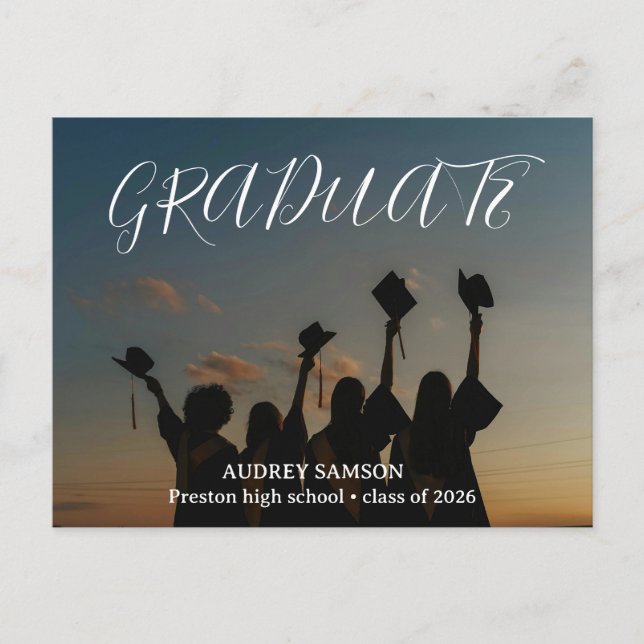 Postal De Invitación Simple Modern Calligraphy Photo Graduation  (Anverso)