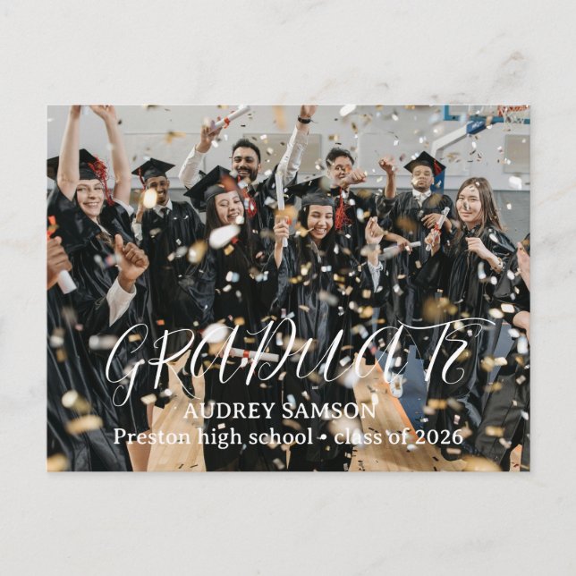 Postal De Invitación Simple Modern Calligraphy Photo Graduation  (Anverso)