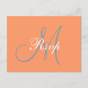 Postal De Invitación Simple Naranja Boda en Monograma Gris RSVP