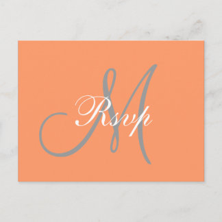 Postal De Invitación Simple Naranja Boda en Monograma Gris RSVP