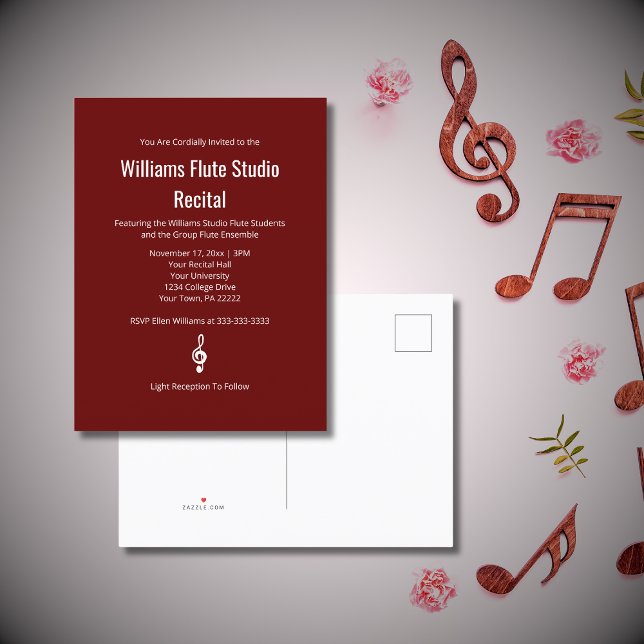 Postal De Invitación Simple Red Treble Clef Music Studio Recital (Subido por el creador)