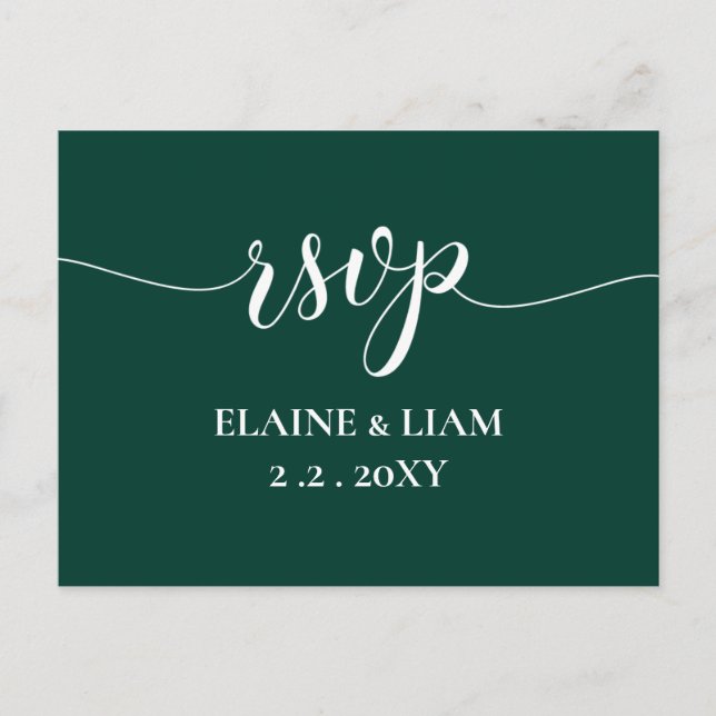Postal De Invitación Simple y moderna boda verde esmeralda RSVP (Anverso)