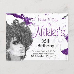 Postal De Invitación Sip & Paint Birthday Invite