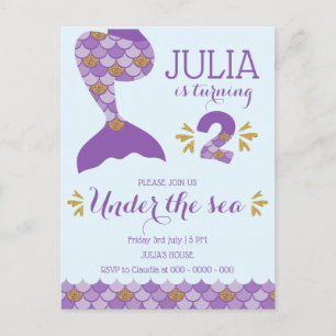 Postal De Invitación Sirena de cumpleaños número 2