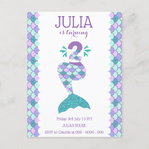 Postal De Invitación Sirena de cumpleaños número 2