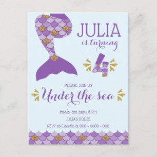 Postal De Invitación Sirena de cumpleaños número 4