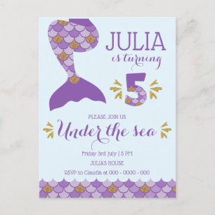Postal De Invitación Sirena de cumpleaños número 5