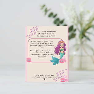Postal De Invitación Sirena de fiesta de cumpleaños de bebé
