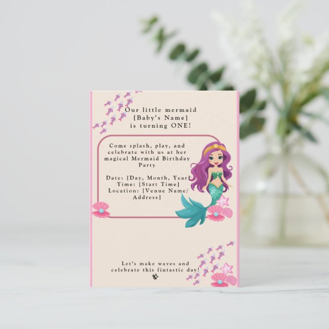 Postal De Invitación Sirena de fiesta de cumpleaños de bebé (Anverso de pie)