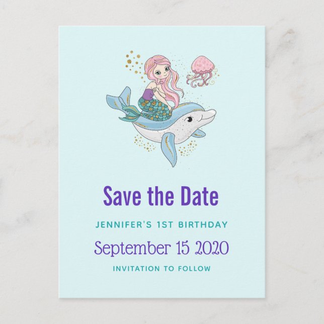 Postal De Invitación Sirena montando una fantasía de delfín salva la fe (Anverso)