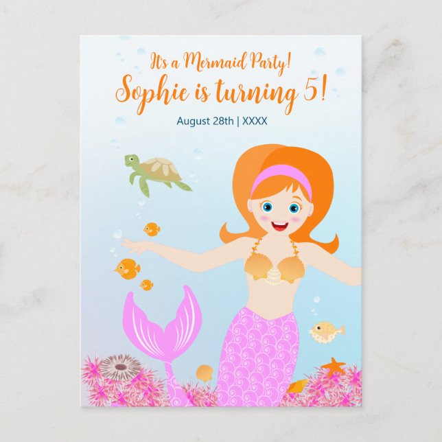 Postal De Invitación Sirena y amigos fiesta de cumpleaños (Anverso)