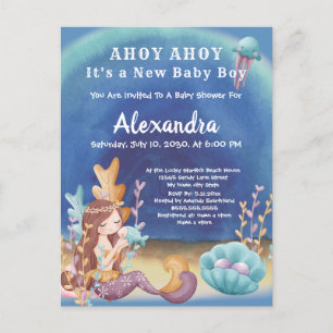 Postal De Invitación Sirenita Boho, Under Sea Boy Baby Shower