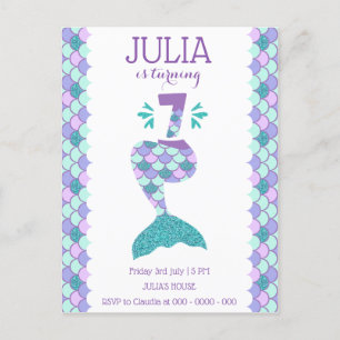 Postal De Invitación Sirenita de cumpleaños número 7