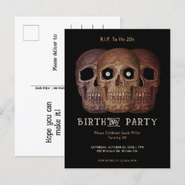 Postal De Invitación Skull Funny Brown Cumpleaños Gótico QEPD a sus 20