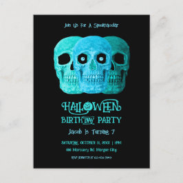 Postal De Invitación Skull Funny Gótico Azul Verde azulado Halloween Cu