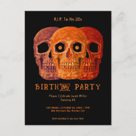 Postal De Invitación Skull Funny Naranja Gothic Birthday Descansa en pa