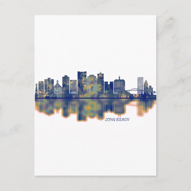 Postal De Invitación Skyline de Long Beach (Anverso)