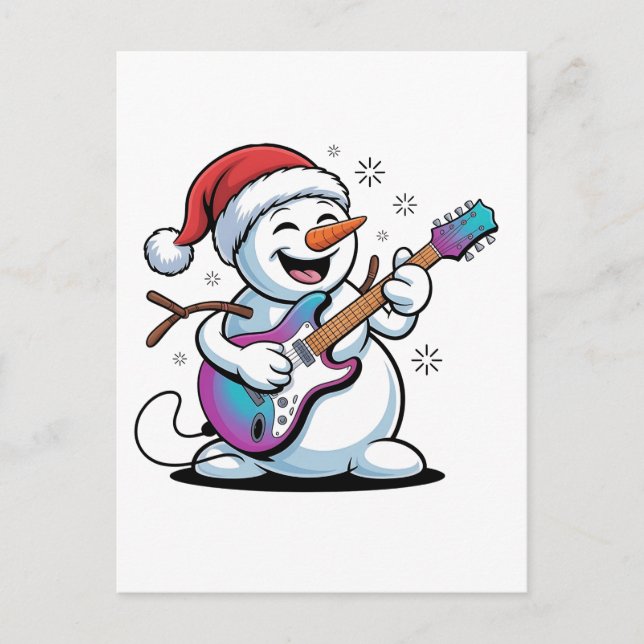 Postal De Invitación Snowman toca guitarra Navidades de rock eléctrico (Anverso)
