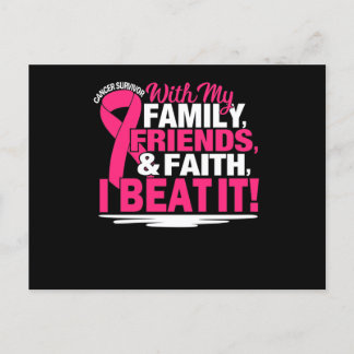 Postal De Invitación Sobreviviente de cáncer Faith Amigos Familia Rosa 