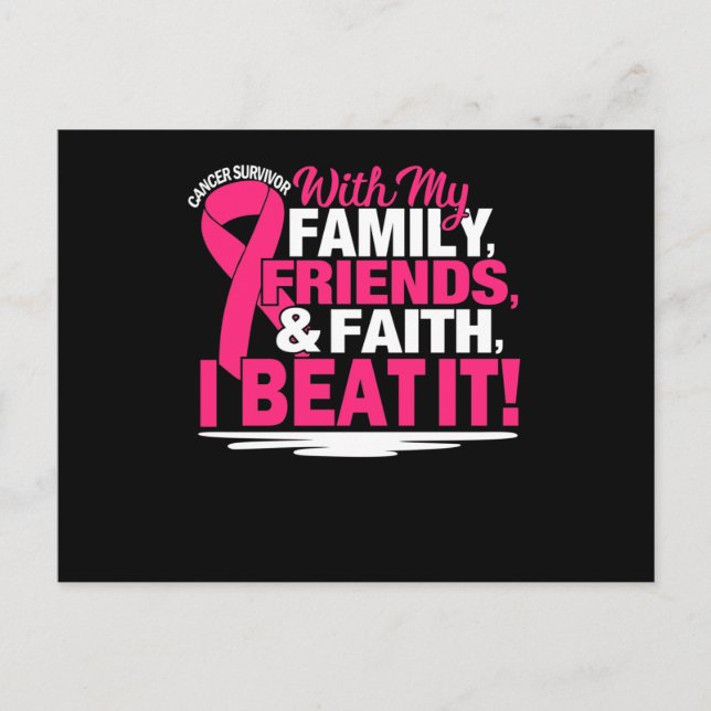 Postal De Invitación Sobreviviente de cáncer Faith Amigos Familia Rosa  (Anverso)