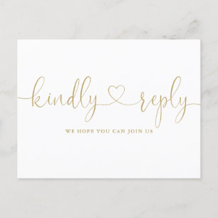 Postal De Invitación Solicitud de canción de Gold Heart Script RSVP