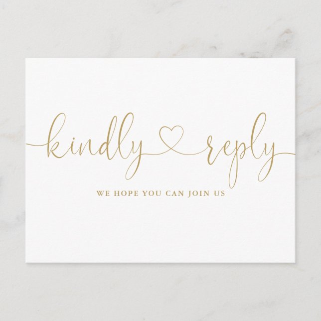 Postal De Invitación Solicitud de canción de Gold Heart Script RSVP (Anverso)