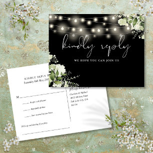 Postal De Invitación Solicitud de canción de luces florales en blanco y