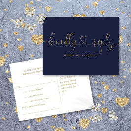 Postal De Invitación Solicitud de canción de Navy Blue And Gold Heart S