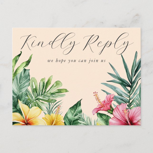 Postal De Invitación Solicitud de canción floral tropical de Peach Post (Anverso)