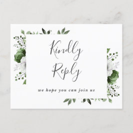 Postal De Invitación Solicitud de canción floral verde oliva RSVP Postc